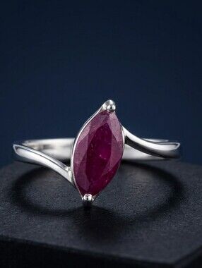 1.00 ct Ruby Sterling Silver Marquise Ring Women size 7